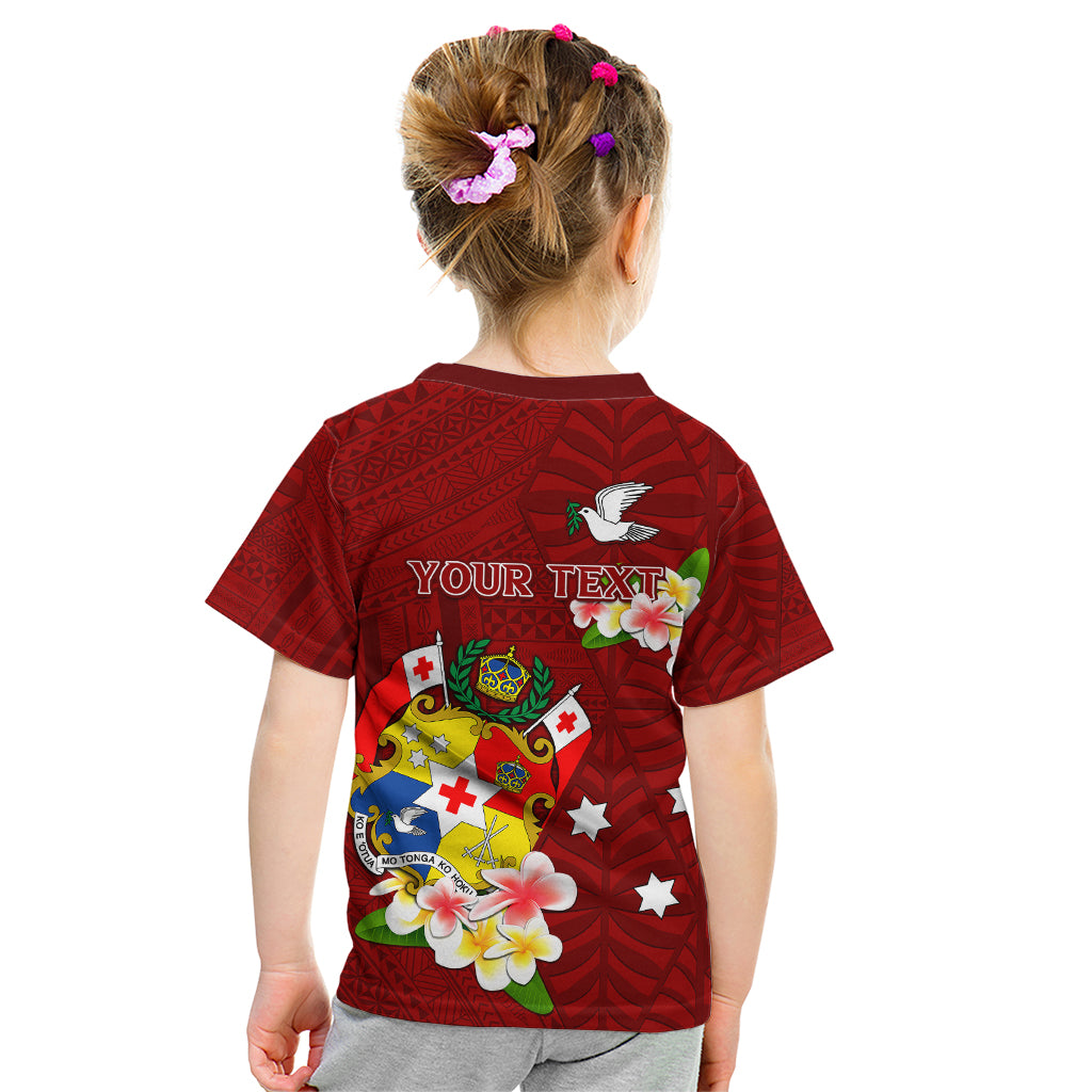 Personalized Tonga Kid T Shirt Coat Of Arms Plumeria With Ngatu Pattern LT05 - Polynesian Pride