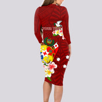 Personalized Tonga Long Sleeve Bodycon Dress Coat Of Arms Plumeria With Ngatu Pattern LT05 - Polynesian Pride