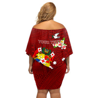 Personalized Tonga Off Shoulder Short Dress Coat Of Arms Plumeria With Ngatu Pattern LT05 - Polynesian Pride