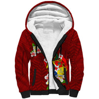 Personalized Tonga Sherpa Hoodie Coat Of Arms Plumeria With Ngatu Pattern LT05 Unisex Red - Polynesian Pride