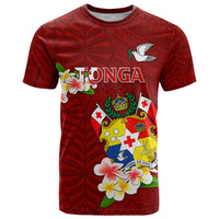 Personalized Tonga T Shirt Coat Of Arms Plumeria With Ngatu Pattern LT05 Red - Polynesian Pride