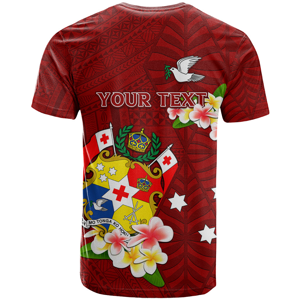 Personalized Tonga T Shirt Coat Of Arms Plumeria With Ngatu Pattern LT05 - Polynesian Pride