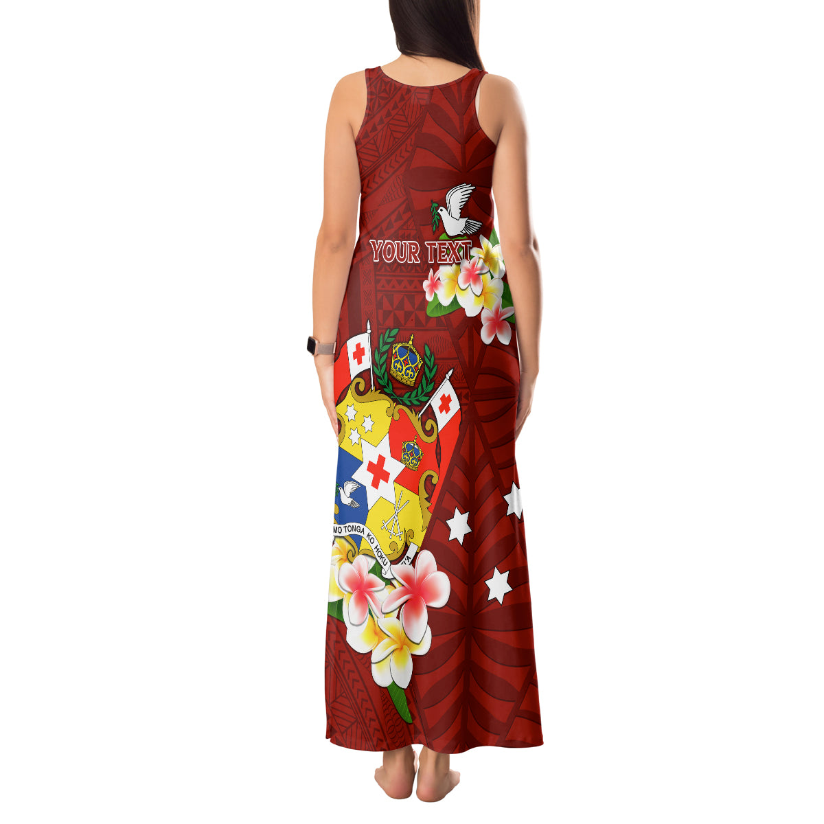 Personalized Tonga Tank Maxi Dress Coat Of Arms Plumeria With Ngatu Pattern LT05 - Polynesian Pride