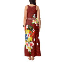 Personalized Tonga Tank Maxi Dress Coat Of Arms Plumeria With Ngatu Pattern LT05 - Polynesian Pride