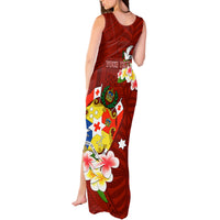 Personalized Tonga Tank Maxi Dress Coat Of Arms Plumeria With Ngatu Pattern LT05 - Polynesian Pride