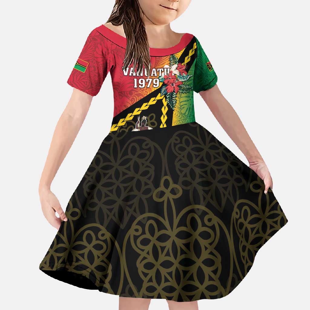Happy Vanuatu Constitution Day Family Matching Long Sleeve Bodycon Dress and Hawaiian Shirt Flag Style With Sand Drawing Pattern LT05 Daughter's Dress Red - Polynesian Pride
