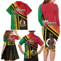 Happy Vanuatu Constitution Day Family Matching Long Sleeve Bodycon Dress and Hawaiian Shirt Flag Style With Sand Drawing Pattern LT05 - Polynesian Pride