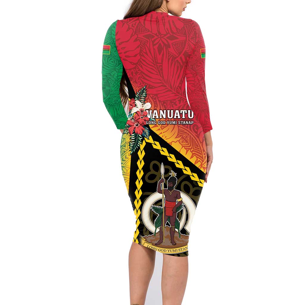 Happy Vanuatu Constitution Day Family Matching Long Sleeve Bodycon Dress and Hawaiian Shirt Flag Style With Sand Drawing Pattern LT05 - Polynesian Pride