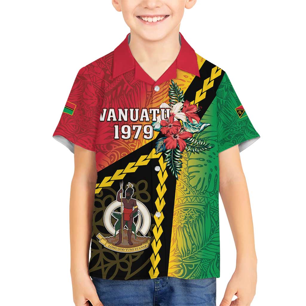 Happy Vanuatu Constitution Day Family Matching Long Sleeve Bodycon Dress and Hawaiian Shirt Flag Style With Sand Drawing Pattern LT05 Son's Shirt Red - Polynesian Pride