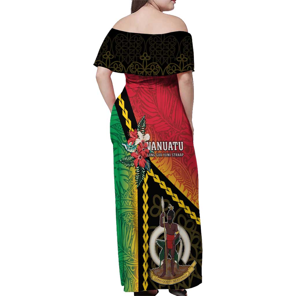 Happy Vanuatu Constitution Day Family Matching Off Shoulder Maxi Dress and Hawaiian Shirt Flag Style With Sand Drawing Pattern