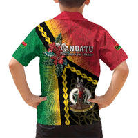 Happy Vanuatu Constitution Day Family Matching Short Sleeve Bodycon Dress and Hawaiian Shirt Flag Style With Sand Drawing Pattern