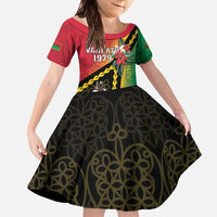 Happy Vanuatu Constitution Day Family Matching Short Sleeve Bodycon Dress and Hawaiian Shirt Flag Style With Sand Drawing Pattern