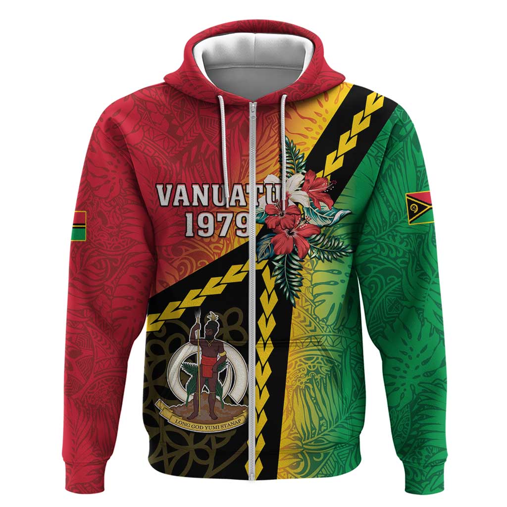 Happy Vanuatu Constitution Day Hoodie Flag Style With Sand Drawing Pattern LT05 Zip Hoodie Red - Polynesian Pride