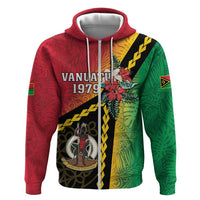 Happy Vanuatu Constitution Day Hoodie Flag Style With Sand Drawing Pattern LT05 Zip Hoodie Red - Polynesian Pride