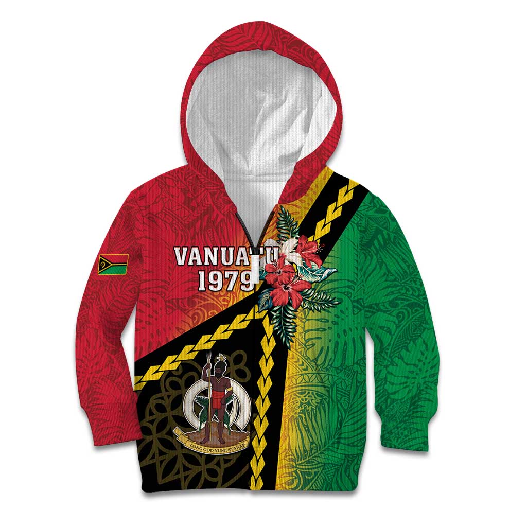 Happy Vanuatu Constitution Day Kid Hoodie Flag Style With Sand Drawing Pattern LT05 Zip Hoodie Red - Polynesian Pride