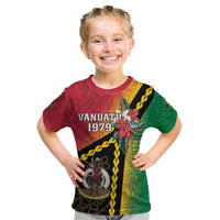 Happy Vanuatu Constitution Day Kid T Shirt Flag Style With Sand Drawing Pattern LT05 Red - Polynesian Pride