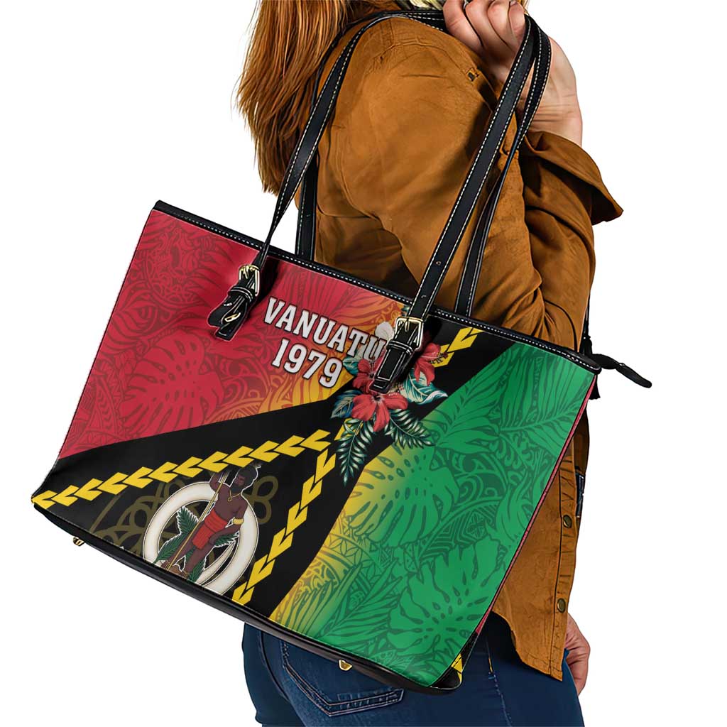 Happy Vanuatu Constitution Day Leather Tote Bag Flag Style With Sand Drawing Pattern