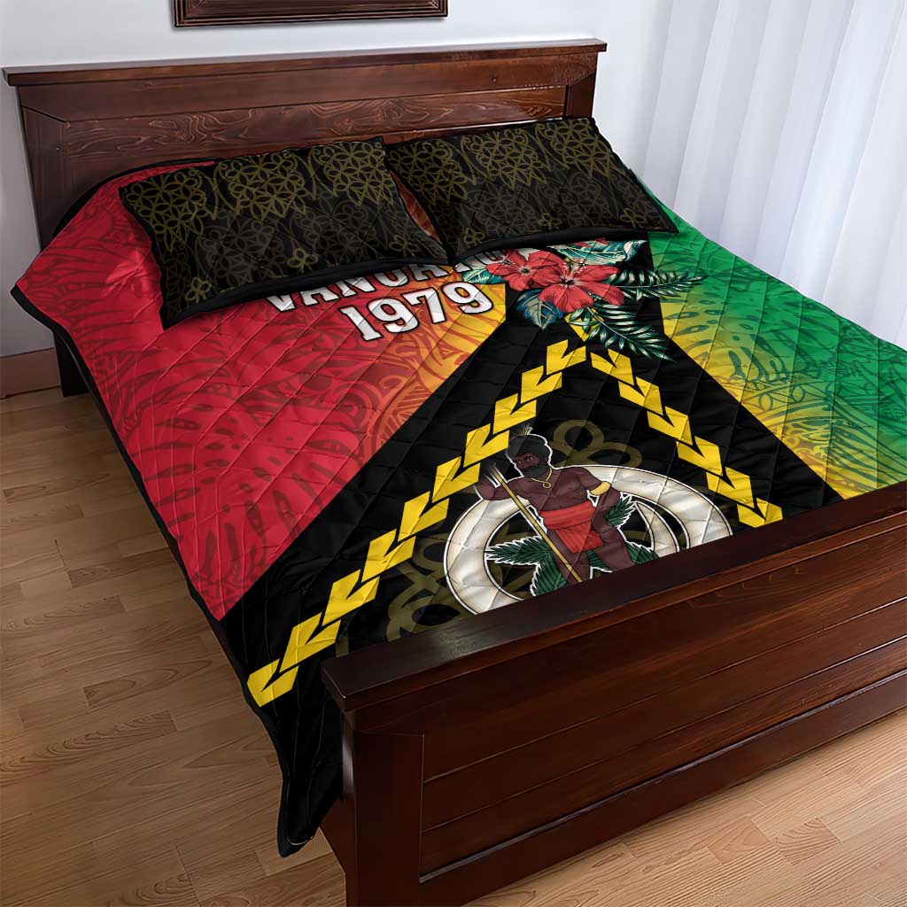 Happy Vanuatu Constitution Day Quilt Bed Set Flag Style With Sand Drawing Pattern