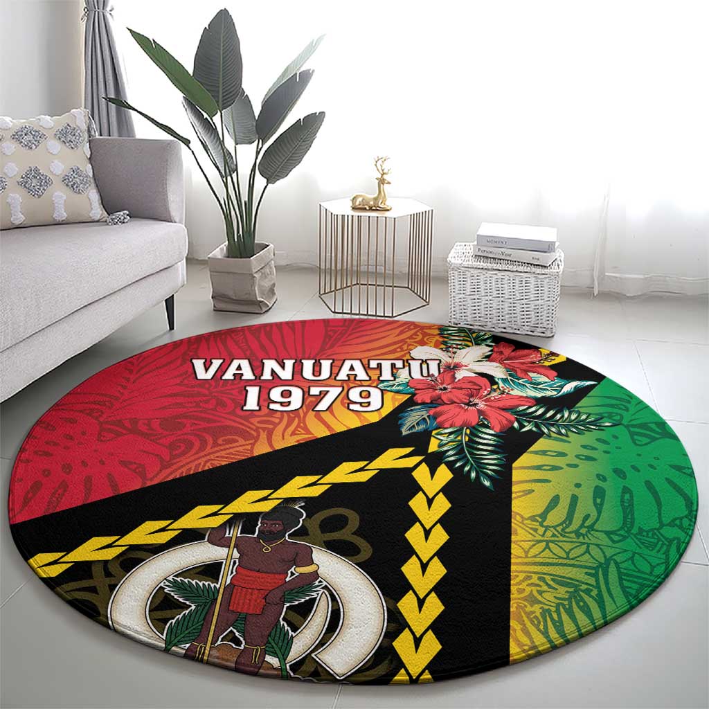 Happy Vanuatu Constitution Day Round Carpet Flag Style With Sand Drawing Pattern LT05 - Polynesian Pride