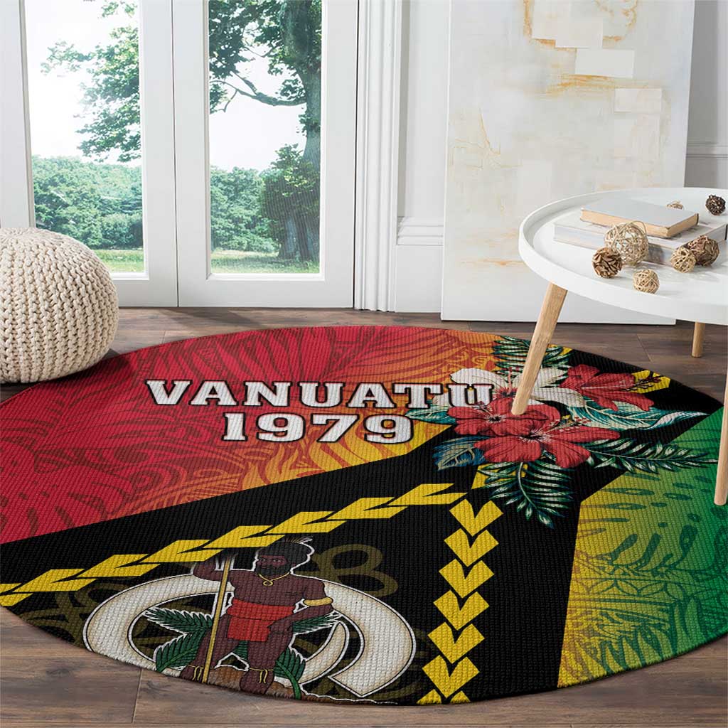 Happy Vanuatu Constitution Day Round Carpet Flag Style With Sand Drawing Pattern LT05 - Polynesian Pride