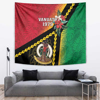 Happy Vanuatu Constitution Day Tapestry Flag Style With Sand Drawing Pattern LT05 Red - Polynesian Pride