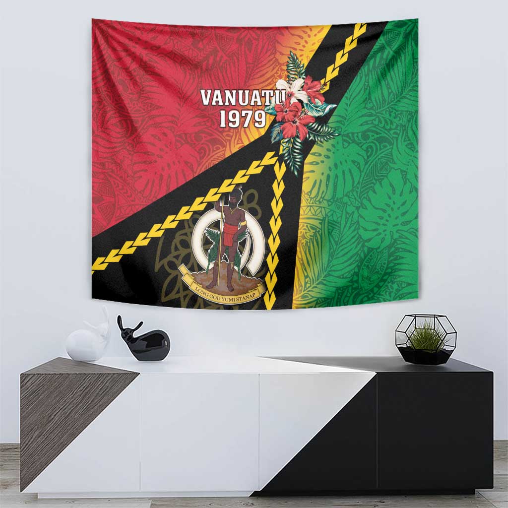 Happy Vanuatu Constitution Day Tapestry Flag Style With Sand Drawing Pattern LT05 - Polynesian Pride