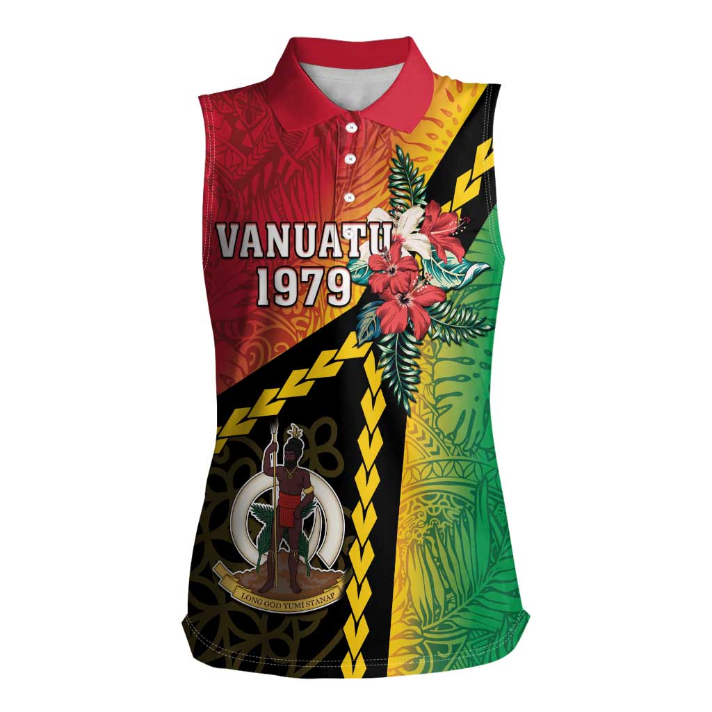 Happy Vanuatu Constitution Day Women Sleeveless Polo Shirt Flag Style With Sand Drawing Pattern LT05 Female Red - Polynesian Pride