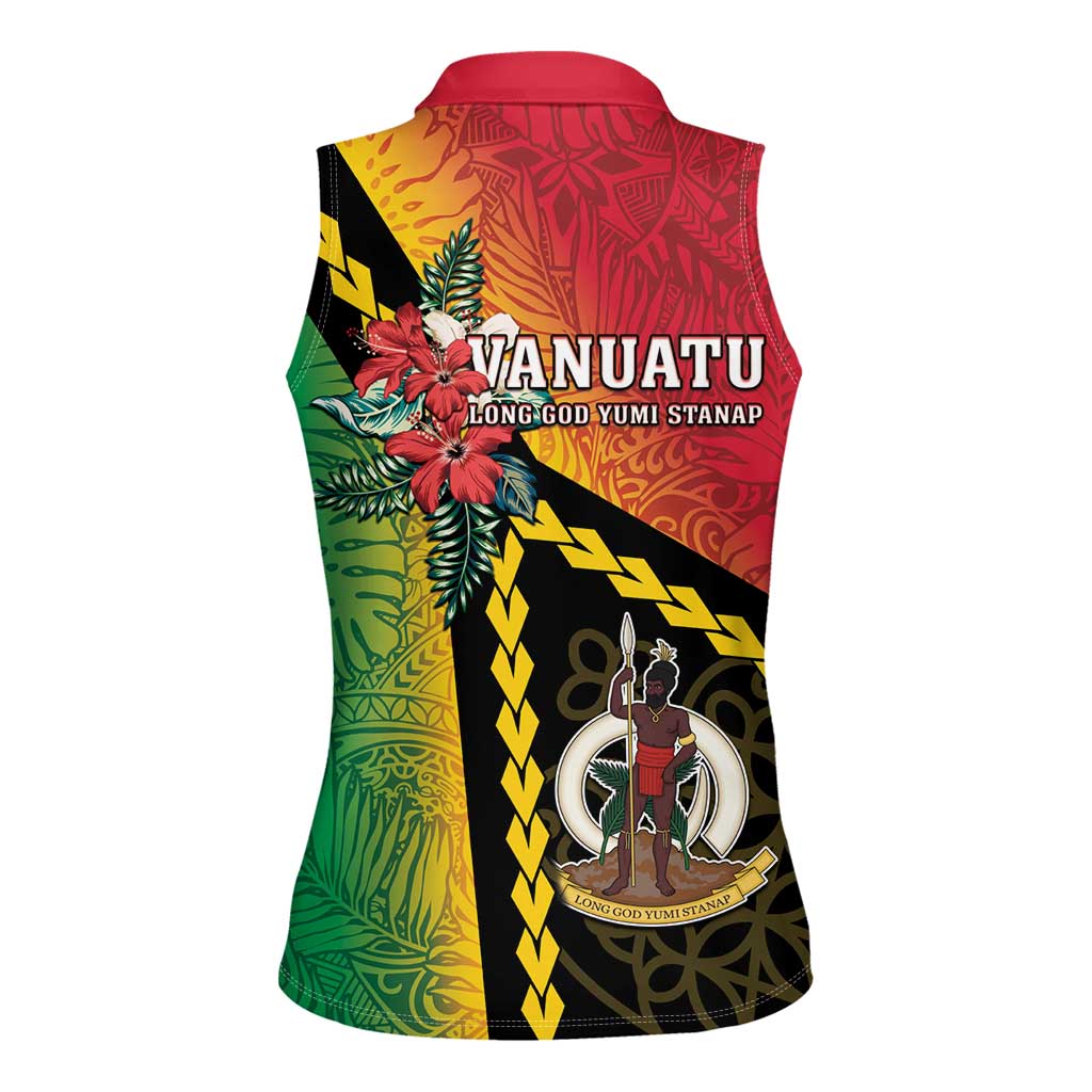Happy Vanuatu Constitution Day Women Sleeveless Polo Shirt Flag Style With Sand Drawing Pattern LT05 - Polynesian Pride