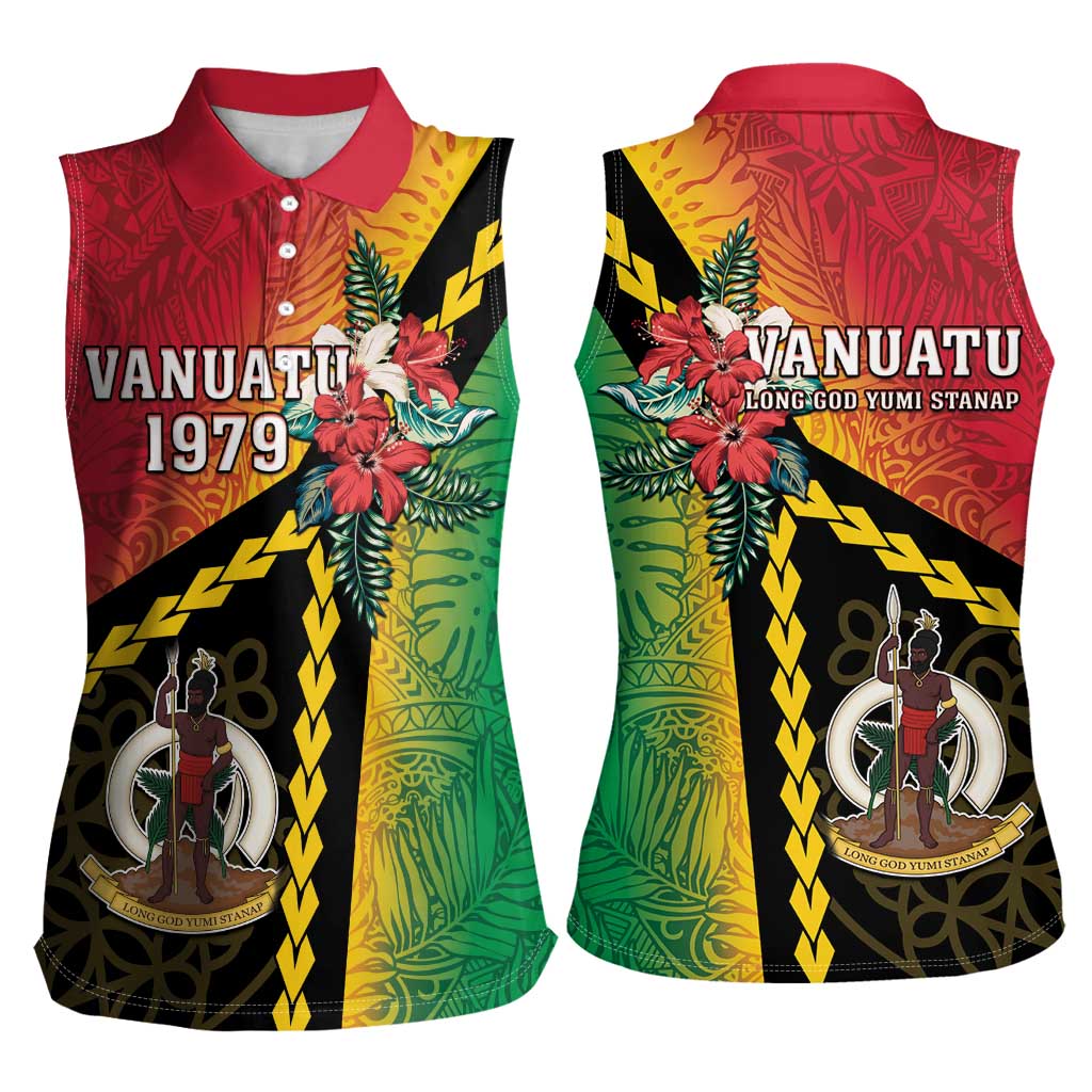 Happy Vanuatu Constitution Day Women Sleeveless Polo Shirt Flag Style With Sand Drawing Pattern LT05 - Polynesian Pride