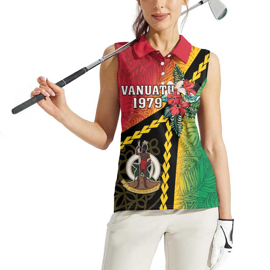 Happy Vanuatu Constitution Day Women Sleeveless Polo Shirt Flag Style With Sand Drawing Pattern LT05 - Polynesian Pride