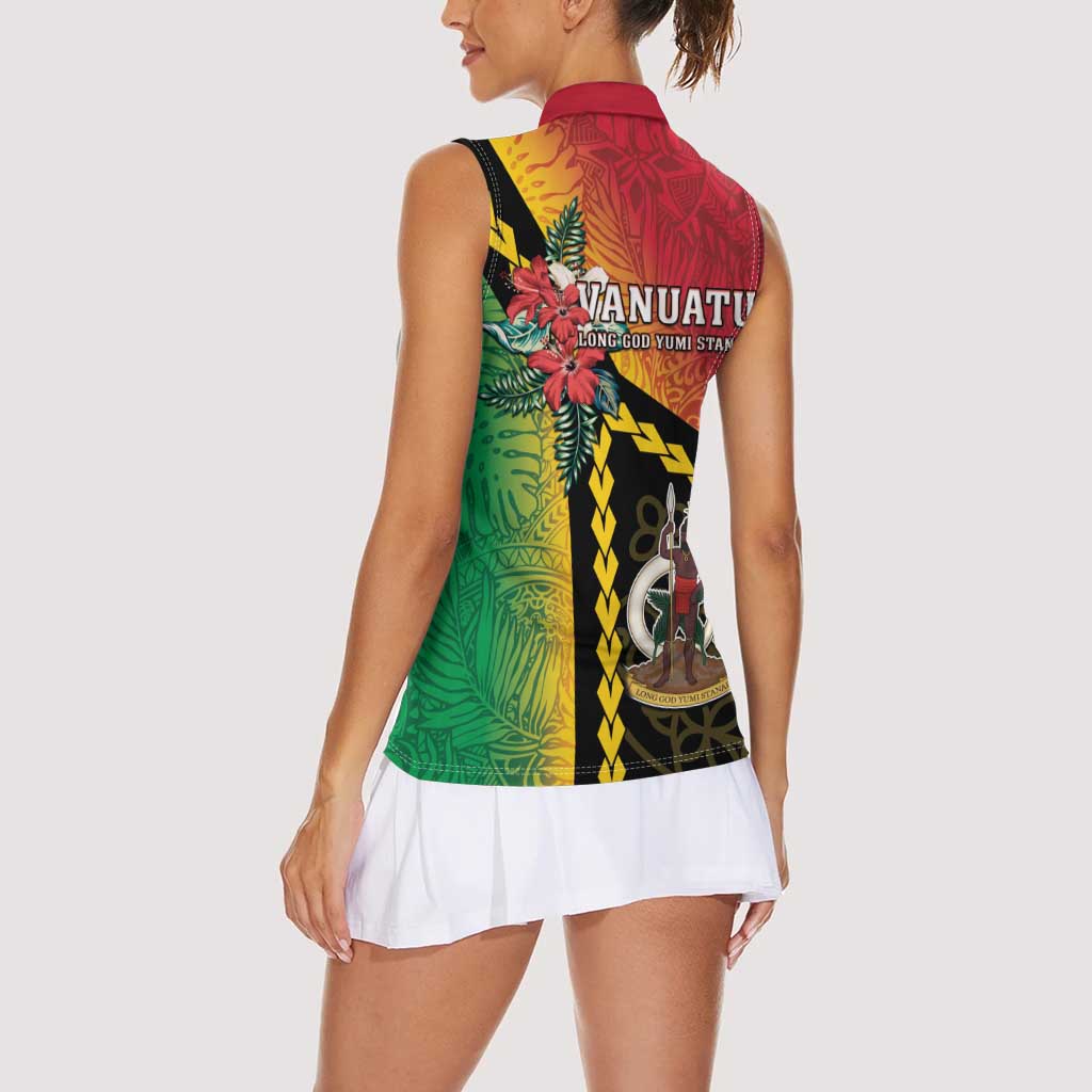 Happy Vanuatu Constitution Day Women Sleeveless Polo Shirt Flag Style With Sand Drawing Pattern LT05 - Polynesian Pride