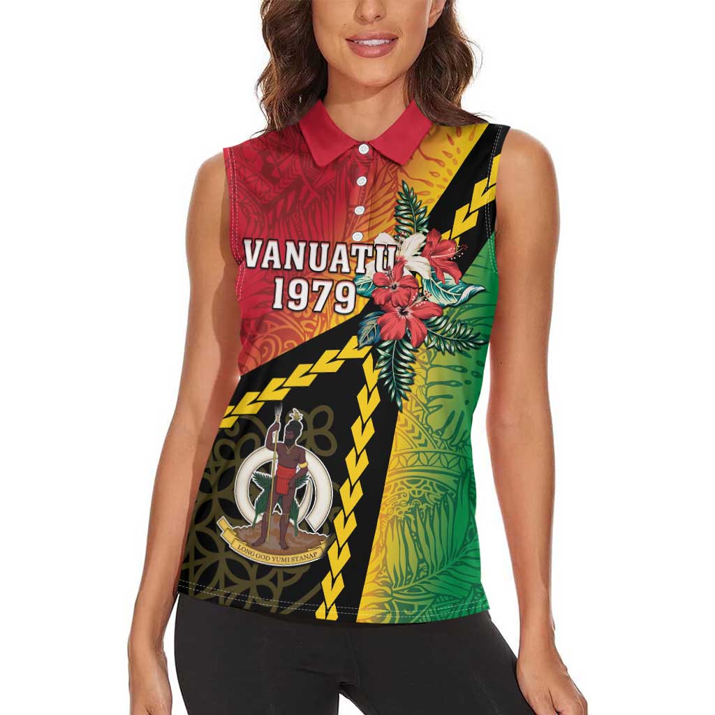 Happy Vanuatu Constitution Day Women Sleeveless Polo Shirt Flag Style With Sand Drawing Pattern LT05 - Polynesian Pride