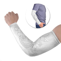 Tokelau White Sunday Arm Sleeves Elegant Hibiscus Polynesian Tribal Pattern LT05 Set of 2 White - Polynesian Pride
