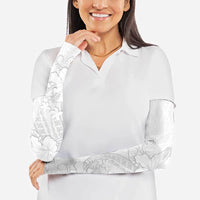 Tokelau White Sunday Arm Sleeves Elegant Hibiscus Polynesian Tribal Pattern LT05 - Polynesian Pride