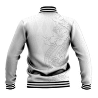 Tokelau White Sunday Baseball Jacket Elegant Hibiscus Polynesian Tribal Pattern LT05 - Polynesian Pride
