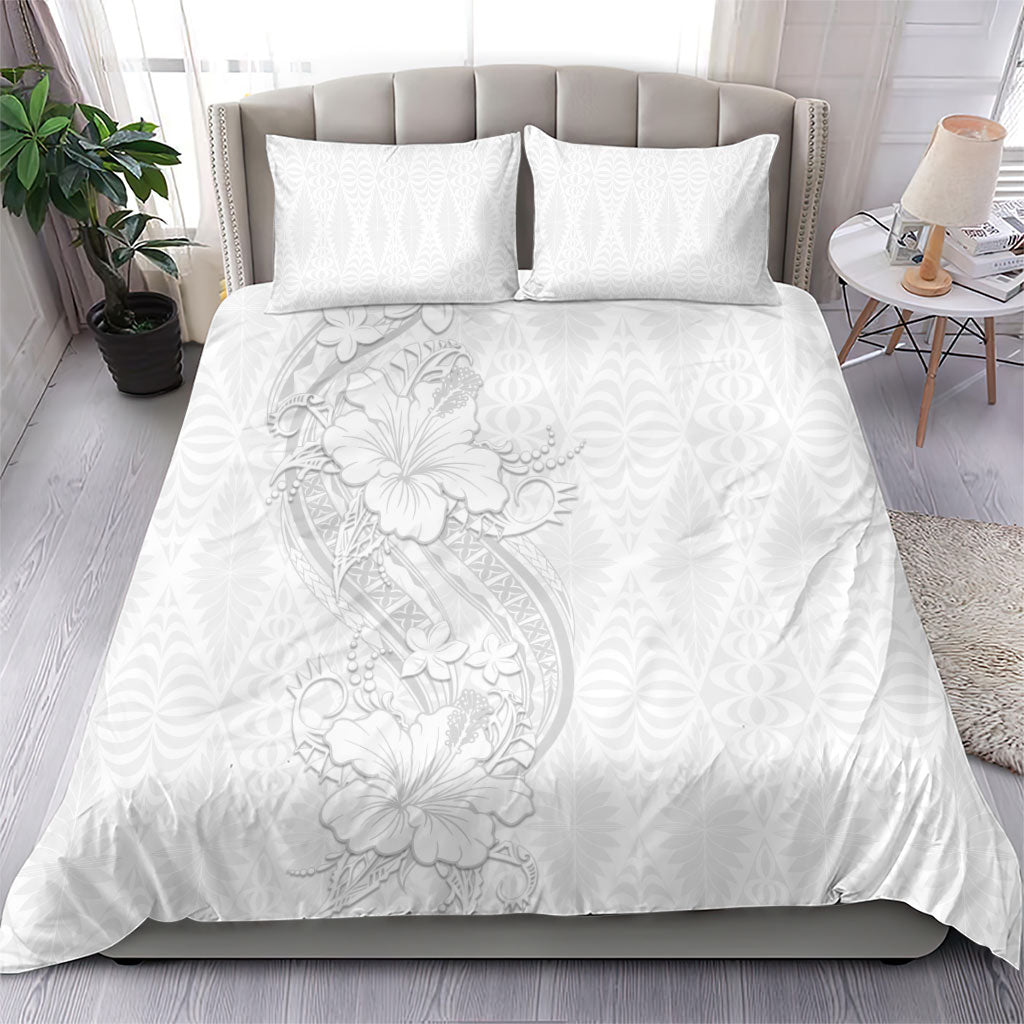 Tokelau White Sunday Bedding Set Elegant Hibiscus Polynesian Tribal Pattern LT05 - Polynesian Pride