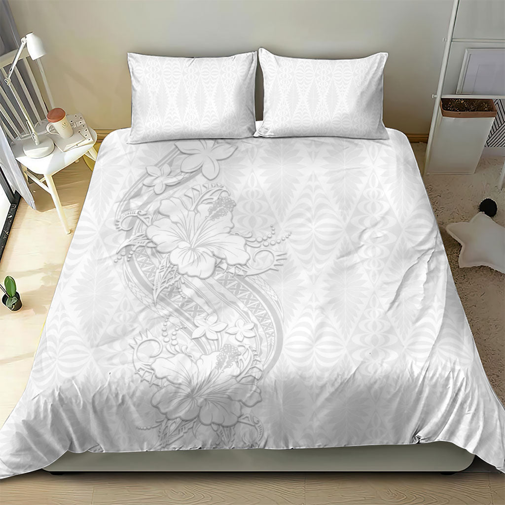Tokelau White Sunday Bedding Set Elegant Hibiscus Polynesian Tribal Pattern LT05 - Polynesian Pride