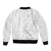 Tokelau White Sunday Bomber Jacket Elegant Hibiscus Polynesian Tribal Pattern LT05 - Polynesian Pride