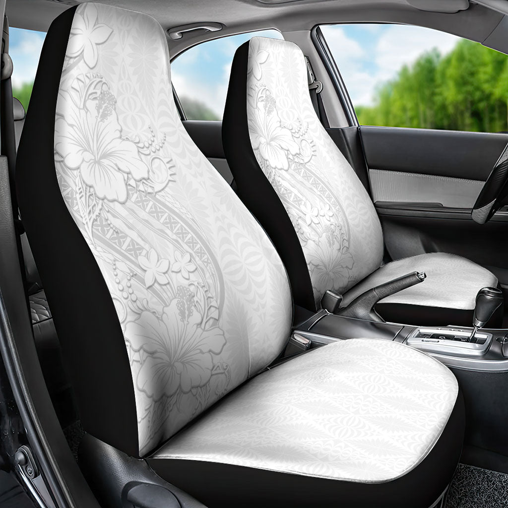Tokelau White Sunday Car Seat Cover Elegant Hibiscus Polynesian Tribal Pattern LT05 - Polynesian Pride