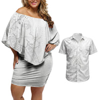Tokelau White Sunday Couples Matching Off Shoulder Short Dress and Hawaiian Shirt Elegant Hibiscus Polynesian Tribal Pattern LT05 White - Polynesian Pride