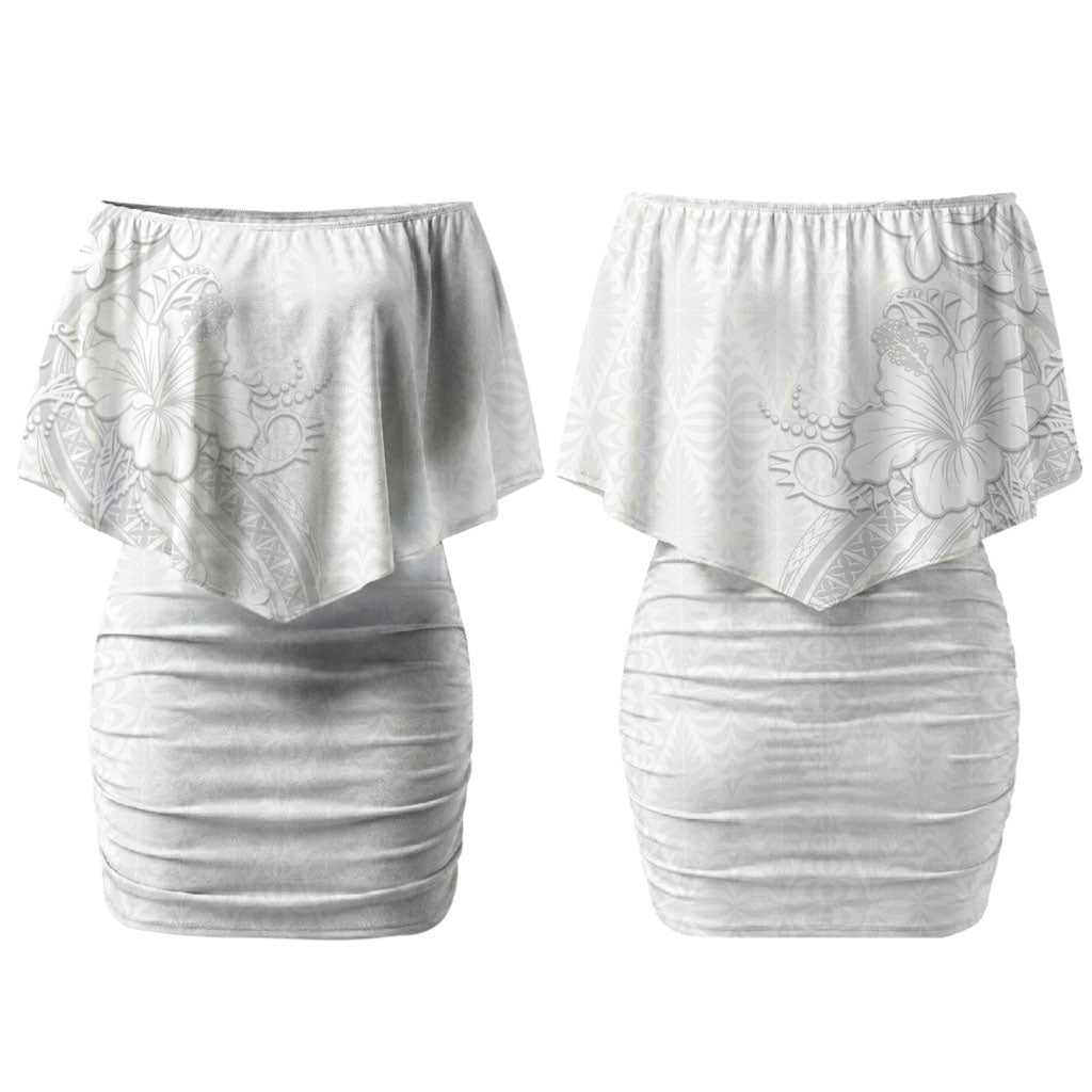 Tokelau White Sunday Couples Matching Off Shoulder Short Dress and Hawaiian Shirt Elegant Hibiscus Polynesian Tribal Pattern LT05 - Polynesian Pride