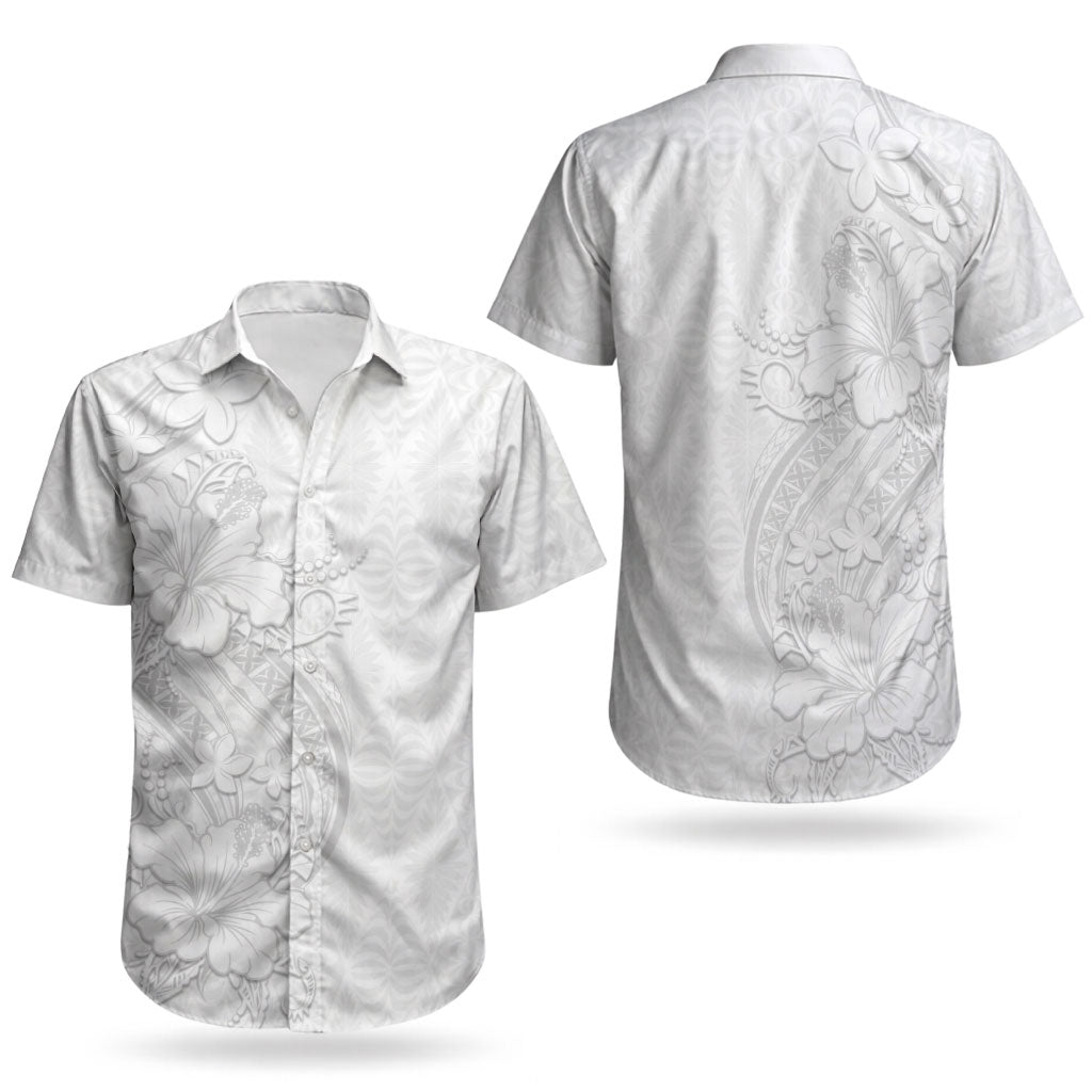 Tokelau White Sunday Couples Matching Off Shoulder Short Dress and Hawaiian Shirt Elegant Hibiscus Polynesian Tribal Pattern LT05 - Polynesian Pride