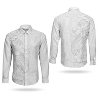 Tokelau White Sunday Couples Matching Off Shoulder Short Dress and Long Sleeve Button Shirt Elegant Hibiscus Polynesian Tribal Pattern LT05 - Polynesian Pride