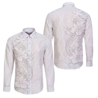 Tokelau White Sunday Family Matching Off The Shoulder Long Sleeve Dress and Hawaiian Shirt Elegant Hibiscus Polynesian Tribal Pattern LT05 Dad's Shirt - Long Sleeve White - Polynesian Pride