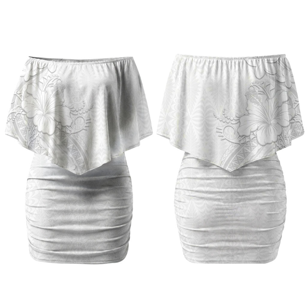 Tokelau White Sunday Family Matching Off Shoulder Short Dress and Hawaiian Shirt Elegant Hibiscus Polynesian Tribal Pattern