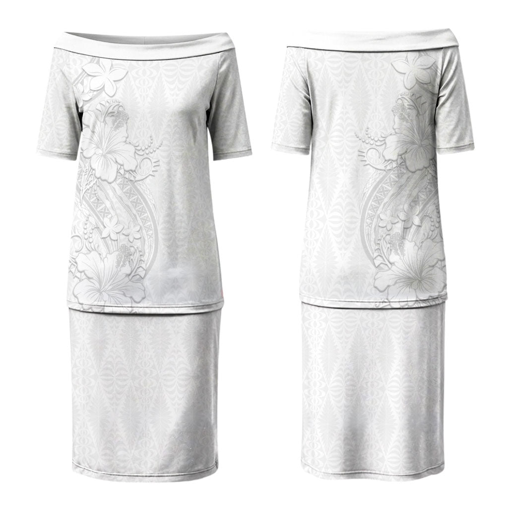Tokelau White Sunday Family Matching Puletasi and Hawaiian Shirt Elegant Hibiscus Polynesian Tribal Pattern LT05 Mom's Dress White - Polynesian Pride
