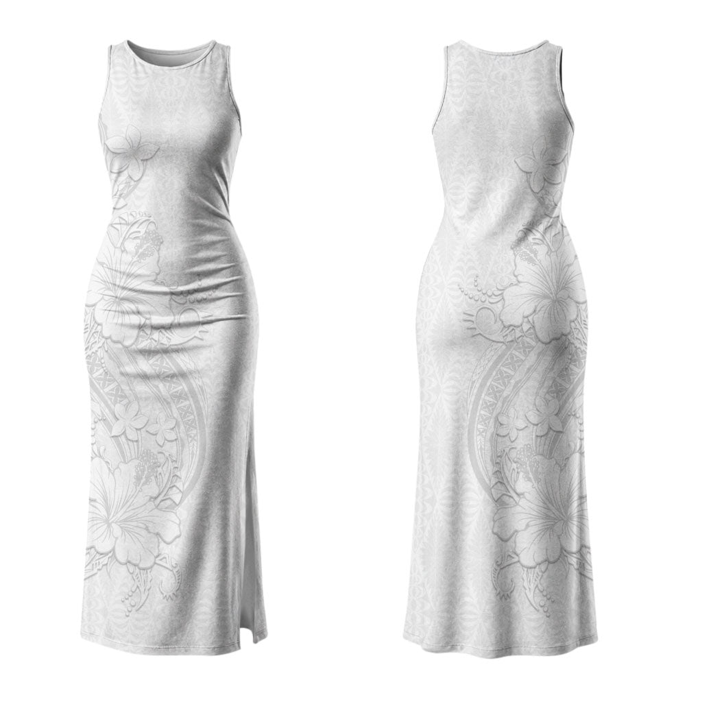 Tokelau White Sunday Family Matching Tank Maxi Dress and Hawaiian Shirt Elegant Hibiscus Polynesian Tribal Pattern LT05 Mom's Dress White - Polynesian Pride