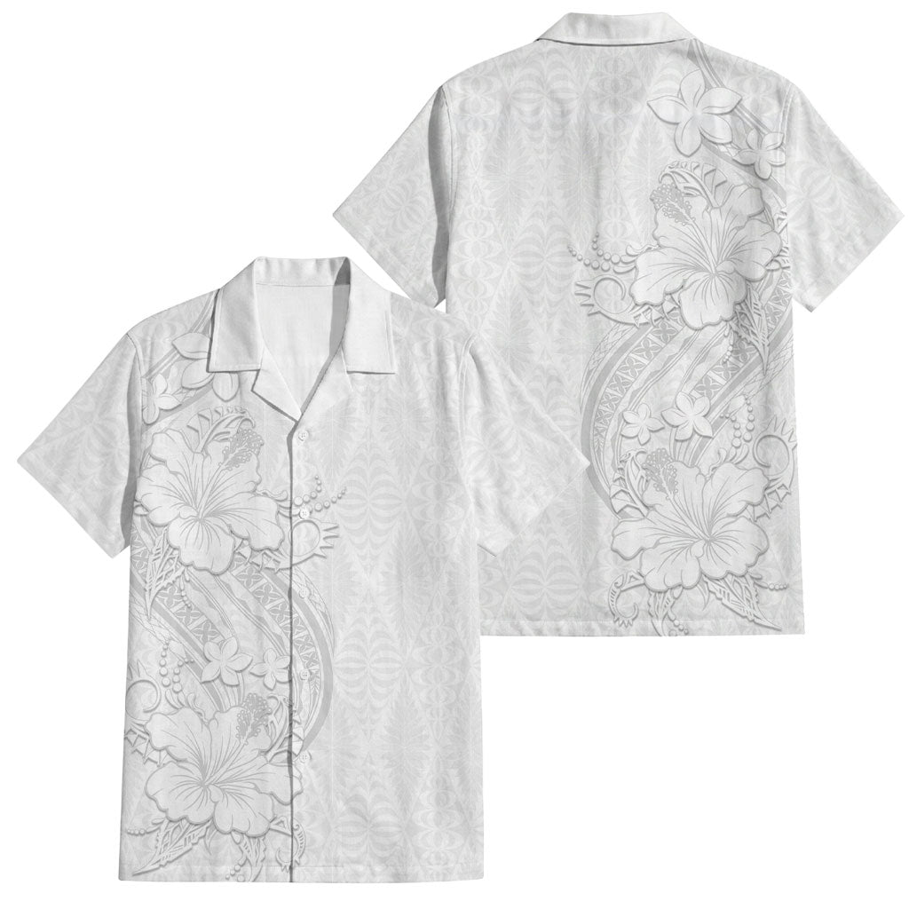 Tokelau White Sunday Family Matching Tank Maxi Dress and Hawaiian Shirt Elegant Hibiscus Polynesian Tribal Pattern LT05 Dad's Shirt - Short Sleeve White - Polynesian Pride