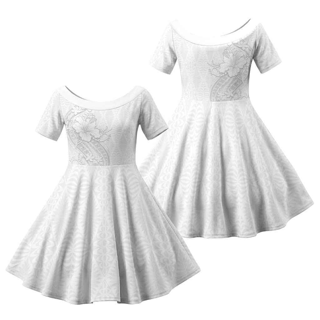 Tokelau White Sunday Family Matching Tank Maxi Dress and Hawaiian Shirt Elegant Hibiscus Polynesian Tribal Pattern LT05 Daughter's Dress White - Polynesian Pride