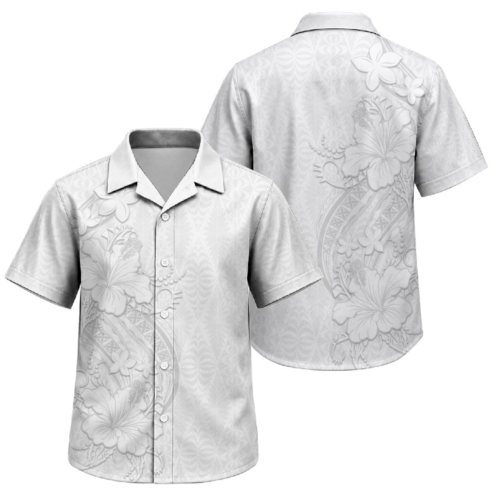 Tokelau White Sunday Family Matching Tank Maxi Dress and Hawaiian Shirt Elegant Hibiscus Polynesian Tribal Pattern LT05 Son's Shirt White - Polynesian Pride